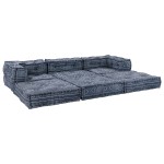 vidaXL Canapea Modulară Pouffe 3 Locuri Convertible din Material Indigo vidaXL Canapea Modulară Pouffe 3 Locuri Convertible din Material Indigo