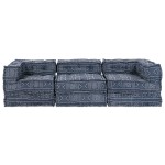 vidaXL Canapea Modulară Pouffe 3 Locuri Convertible din Material Indigo vidaXL Canapea Modulară Pouffe 3 Locuri Convertible din Material Indigo