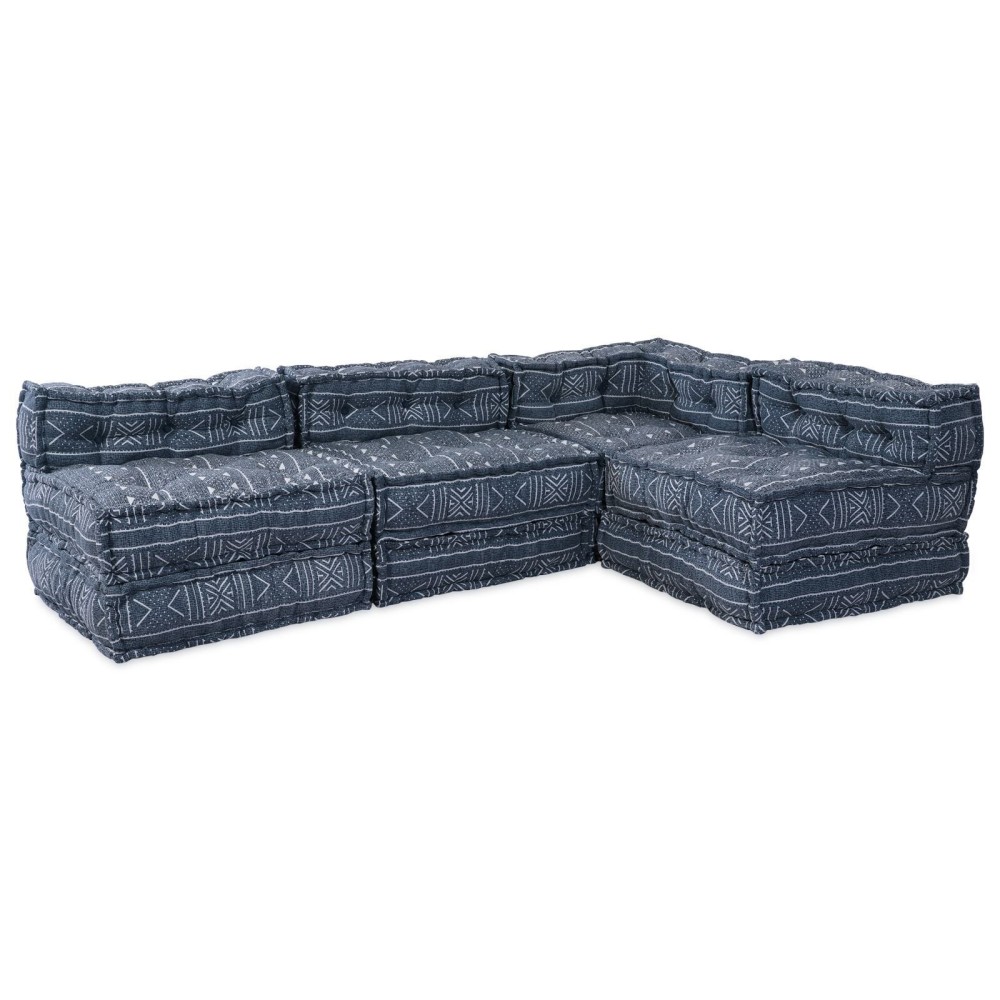 vidaXL Canapea Modulară pentru 4 Persoane cu Pouffe Convertibil din Fibră Indigo