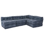 vidaXL Canapea Modulară pentru 4 Persoane cu Pouffe Convertibil din Fibră Indigo vidaXL Canapea Modulară pentru 4 Persoane cu Pouffe Convertibil din Fibră Indigo
