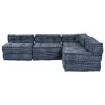 vidaXL Canapea Modulară pentru 4 Persoane cu Pouffe Convertibil din Fibră Indigo vidaXL Canapea Modulară pentru 4 Persoane cu Pouffe Convertibil din Fibră Indigo