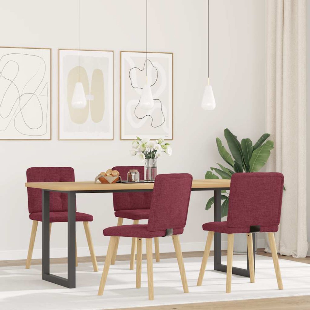 vidaXL Scaune de bucătărie, 4 buc., roșu vin, material  textil