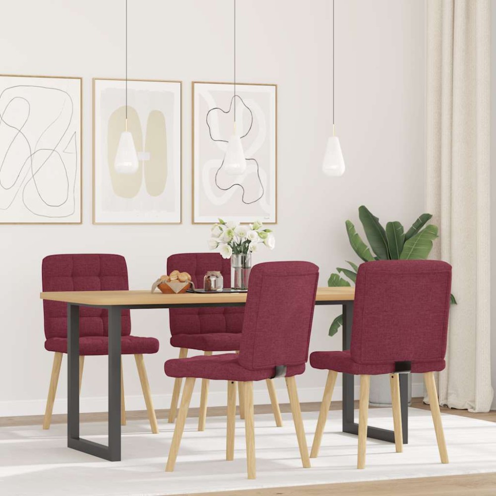 vidaXL Scaune de bucătărie, 4 buc., roșu vin, material  textil