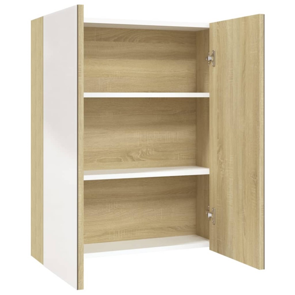vidaXL Dulap de baie cu oglindă, alb și stejar, 60x15x75 cm, MDF