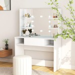 vidaXL Masă de machiaj cu lumini LED, alb, 100x40x135 cm, MDF vidaXL Masă de machiaj cu lumini LED, alb, 100x40x135 cm, MDF