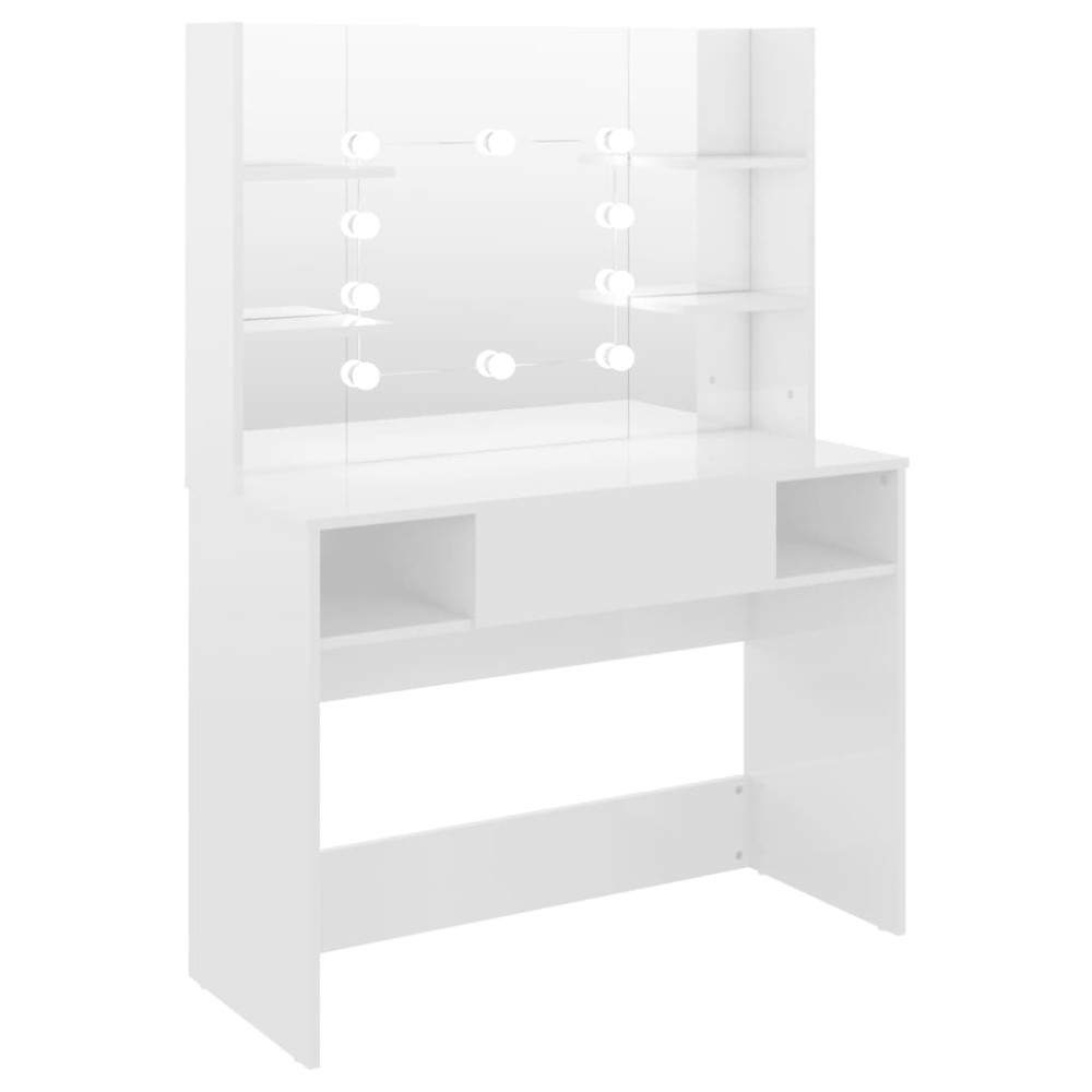 vidaXL Masă de machiaj cu lumini LED, alb lucios, 100x40x135 cm, MDF