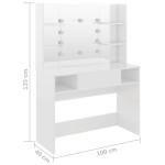 vidaXL Masă de machiaj cu lumini LED, alb lucios, 100x40x135 cm, MDF vidaXL Masă de machiaj cu lumini LED, alb lucios, 100x40x135 cm, MDF