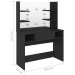 vidaXL Masă machiaj cu lumini LED, negru, 100x40x135 cm , MDF