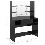 vidaXL Masă de machiaj cu lumini LED, negru lucios, 100x40x135 cm, MDF vidaXL Masă de machiaj cu lumini LED, negru lucios, 100x40x135 cm, MDF