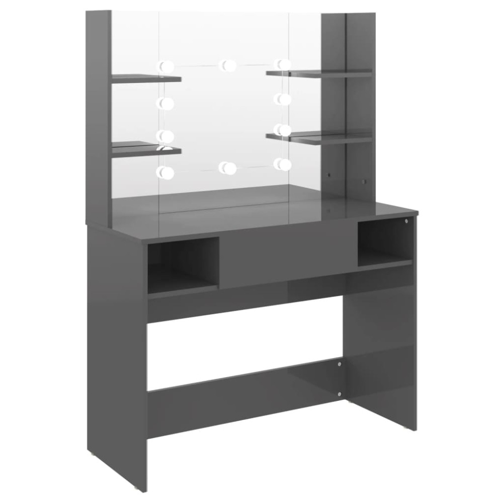 vidaXL Masă de machiaj cu lumini LED, gri lucios, 100x40x135 cm, MDF