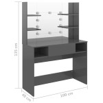 vidaXL Masă de machiaj cu lumini LED, gri lucios, 100x40x135 cm, MDF