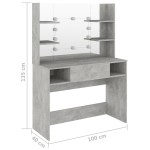 vidaXL Masă machiaj cu lumini LED, gri beton, 100x40x135 cm , MDF