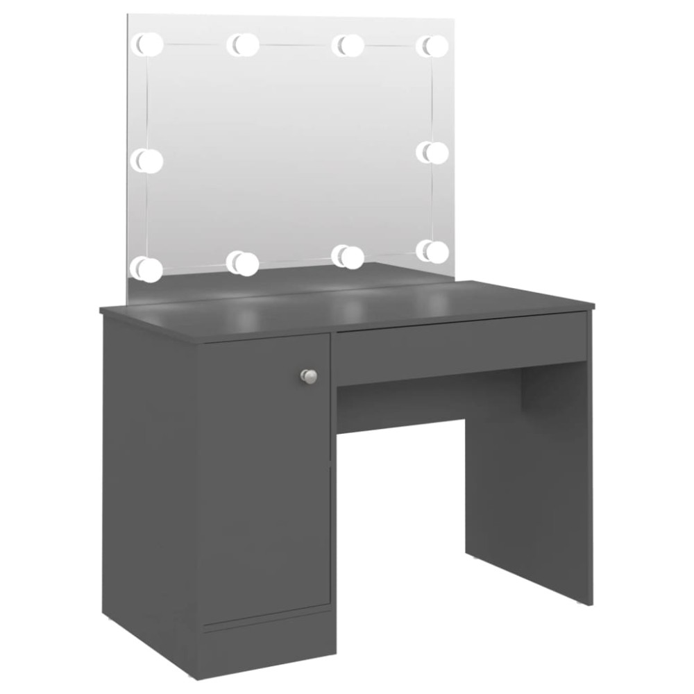 vidaXL Masă de machiaj cu lumini LED, gri, 110x55x145 cm, MDF
