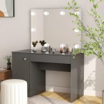 vidaXL Masă de machiaj cu lumini LED, gri, 110x55x145 cm, MDF vidaXL Masă de machiaj cu lumini LED, gri, 110x55x145 cm, MDF