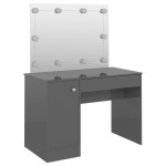 vidaXL Masă de machiaj cu lumini LED gri strălucitor 110x55x145 cm MDF