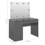 vidaXL Masă de machiaj cu lumini LED gri strălucitor 110x55x145 cm MDF