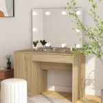 vidaXL Masă de machiaj cu lumini LED, stejar, 110x55x145 cm, MDF vidaXL Masă de machiaj cu lumini LED, stejar, 110x55x145 cm, MDF