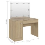 vidaXL Masă de machiaj cu lumini LED, stejar, 110x55x145 cm, MDF vidaXL Masă de machiaj cu lumini LED, stejar, 110x55x145 cm, MDF