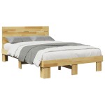 vidaXL Cadru de pat cu tăblie fără saltea 120x200 cm lemn masiv stejar