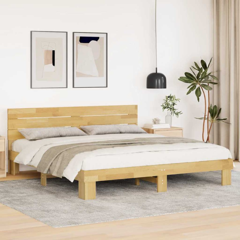vidaXL Cadru de pat cu tăblie fără saltea 180x200 cm lemn masiv stejar