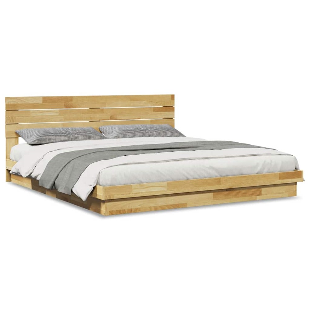 vidaXL Cadru de pat cu tăblie fără saltea 200x200 cm lemn masiv stejar