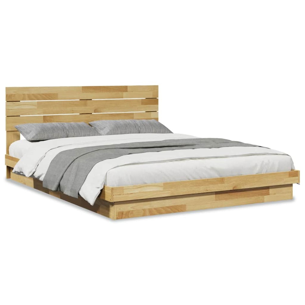 vidaXL Cadru de pat cu tăblie fără saltea 135x190 cm lemn masiv stejar