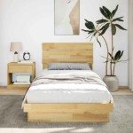 vidaXL Cadru de pat cu tăblie fără saltea 90x190 cm lemn masiv stejar