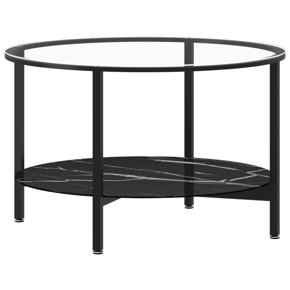vidaXL Masă de ceai,negru și marmură neagră,70 cm sticlă securizată