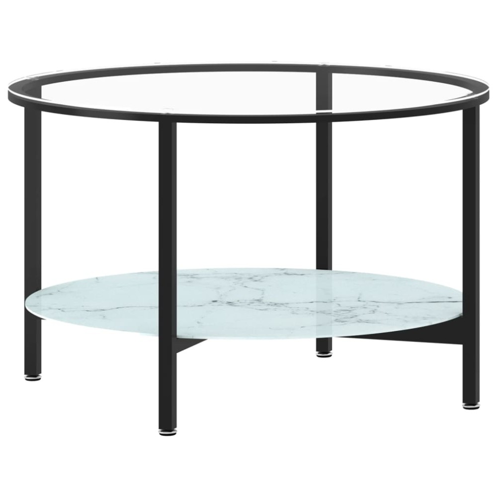vidaXL Masă de ceai ,marmură albă și neagră,70 cm sticlă securizată