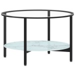 vidaXL Masă de ceai ,marmură albă și neagră,70 cm sticlă securizată vidaXL Masă de ceai ,marmură albă și neagră,70 cm sticlă securizată