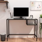 vidaXL Birou calculator, alb marmură, 100x36x74 cm, sticlă securizată vidaXL Birou calculator, alb marmură, 100x36x74 cm, sticlă securizată