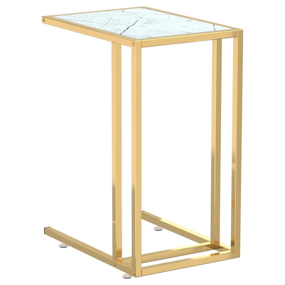 vidaXL Masă laterală de calculator, alb marmură, 50x35x65 cm, sticlă