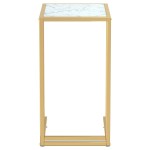 vidaXL Masă laterală de calculator, alb marmură, 50x35x65 cm, sticlă vidaXL Masă laterală de calculator, alb marmură, 50x35x65 cm, sticlă