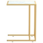 vidaXL Masă laterală de calculator, alb marmură, 50x35x65 cm, sticlă vidaXL Masă laterală de calculator, alb marmură, 50x35x65 cm, sticlă