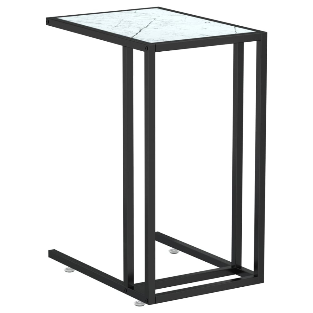 vidaXL Masă laterală de calculator, alb marmură, 50x35x65 cm, sticlă