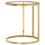 vidaXL Masă laterală, auriu și transparent,45 cm, sticlă securizată vidaXL Masă laterală, auriu și transparent,45 cm, sticlă securizată