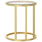 vidaXL Masă laterală, auriu și transparent,45 cm, sticlă securizată vidaXL Masă laterală, auriu și transparent,45 cm, sticlă securizată
