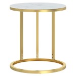 vidaXL Masă laterală,45 cm, marmură auriu și alb, sticlă securizată