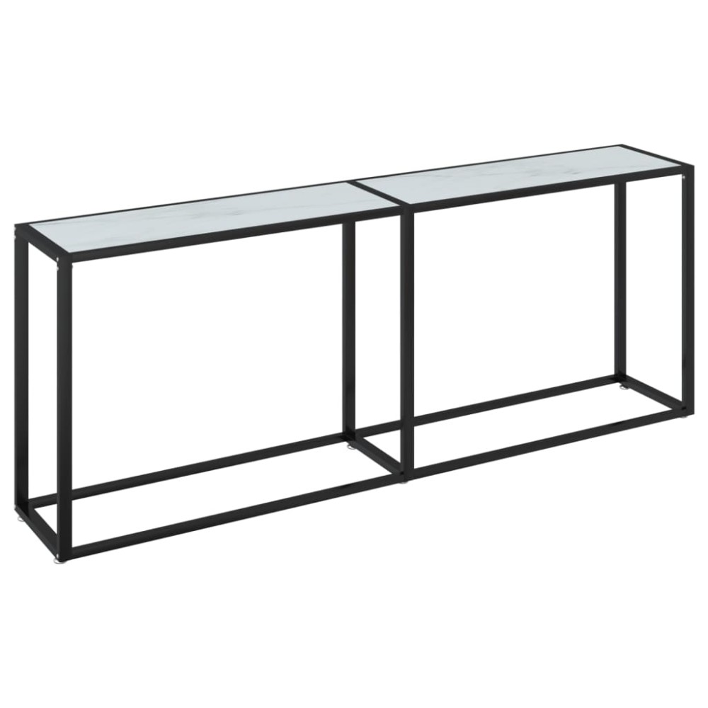 vidaXL Masă consolă, alb marmură, 200x35x75,5 cm, sticlă securizată