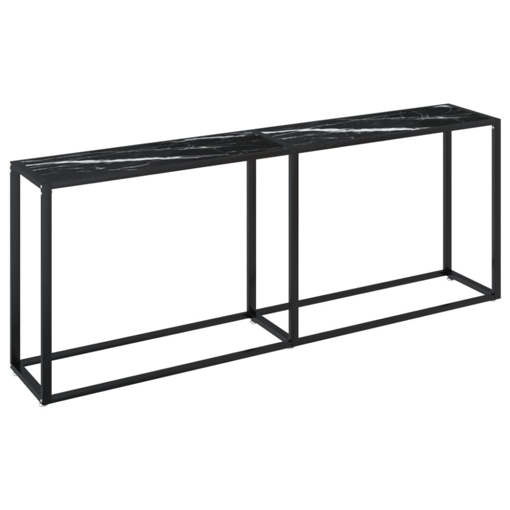 vidaXL Masă consolă, negru marmură, 200x35x75,5 cm, sticlă securizată