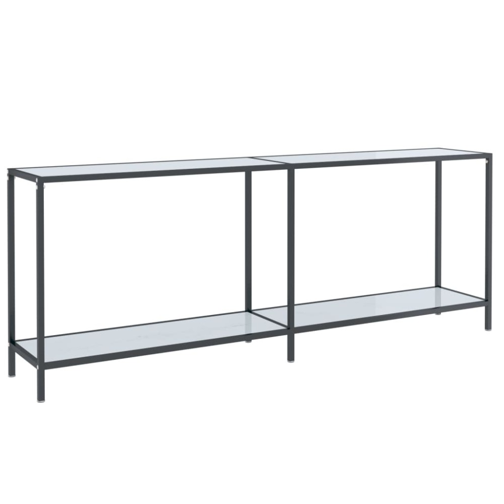 vidaXL Masă consolă,alb, 200x35x75,5 cm, sticlă securizată