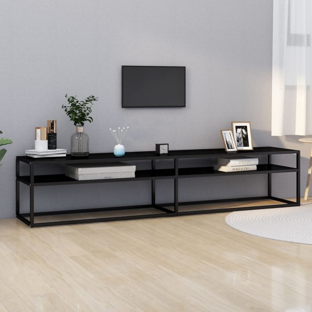 vidaXL Comodă TV, negru, 200x40x40,5 cm, sticlă securizată