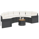 vidaXL Canapea de grădină cu perne, semi-rotundă, negru, poliratan vidaXL Canapea de grădină cu perne, semi-rotundă, negru, poliratan