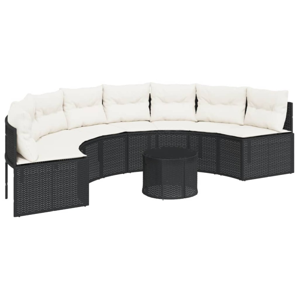 vidaXL Canapea de grădină cu perne, semi-rotundă, negru, poliratan