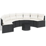 vidaXL Canapea de grădină cu perne, semi-rotundă, negru, poliratan vidaXL Canapea de grădină cu perne, semi-rotundă, negru, poliratan