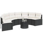 vidaXL Canapea de grădină cu perne, semi-rotundă, negru, poliratan vidaXL Canapea de grădină cu perne, semi-rotundă, negru, poliratan