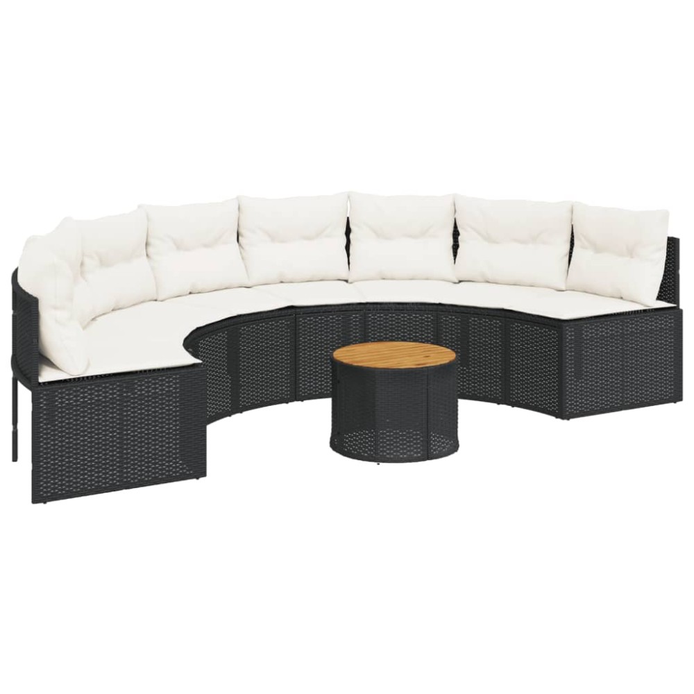 vidaXL Canapea de grădină cu perne, semi-rotundă, negru, poliratan
