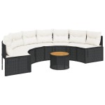 vidaXL Canapea de grădină cu perne, semi-rotundă, negru, poliratan vidaXL Canapea de grădină cu perne, semi-rotundă, negru, poliratan