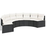 vidaXL Canapea de grădină cu perne, semi-rotundă, negru, poliratan vidaXL Canapea de grădină cu perne, semi-rotundă, negru, poliratan