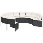 vidaXL Canapea de grădină cu perne, rotundă, negru, poliratan vidaXL Canapea de grădină cu perne, rotundă, negru, poliratan